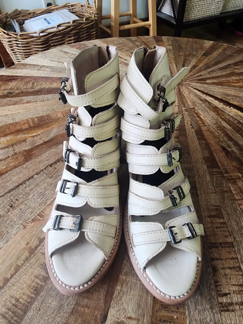 Freebird Quinn Cream Multi-Buckle Strappy Block Heel Sandals